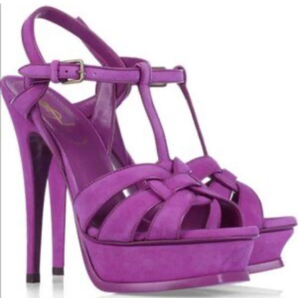 Yves Saint Laurent Suede Tribute Platform Sandals Size 38 1/2